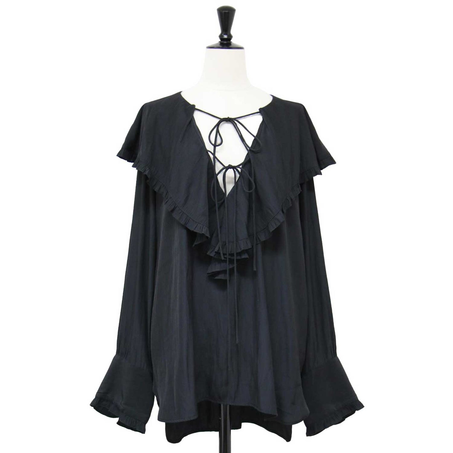 ビンテージ デシンフリル ブラウス / 長袖 ビッグカラー Vネック