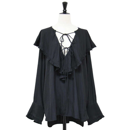 ビンテージ デシンフリル ブラウス / 長袖 ビッグカラー Vネック