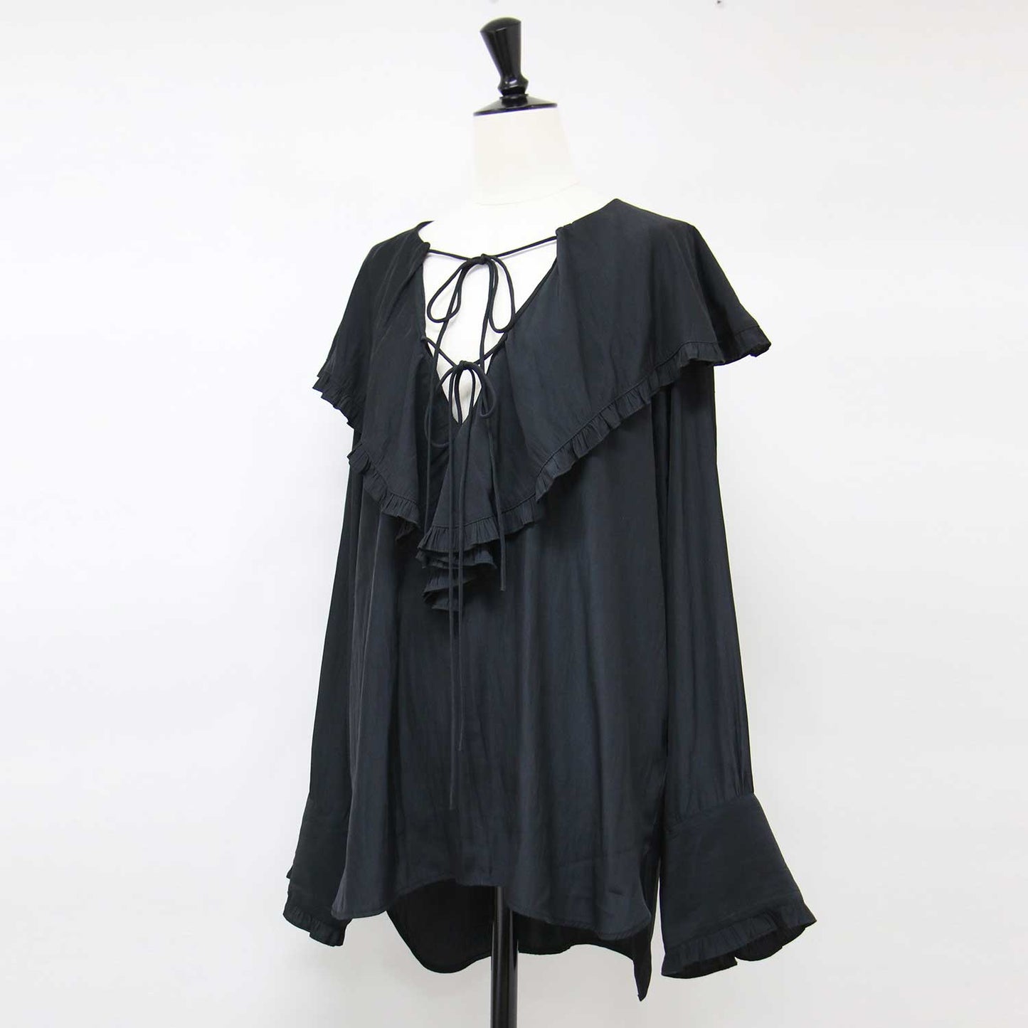 ビンテージ デシンフリル ブラウス / 長袖 ビッグカラー Vネック