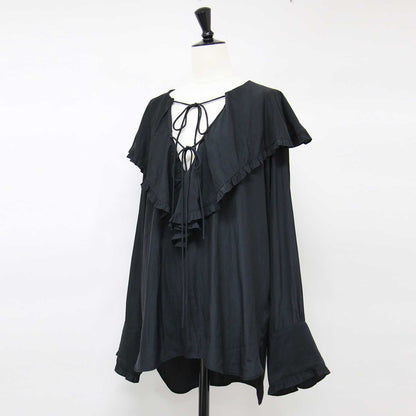 ビンテージ デシンフリル ブラウス / 長袖 ビッグカラー Vネック