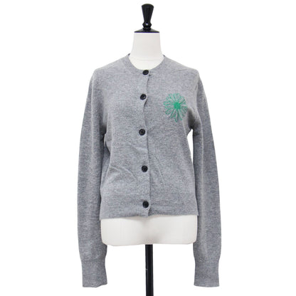 カシミヤ ブレンド ラウンドネック カーディガン / CASHMERE BLENDED CARDIGAN ROUND NECK ニット 長袖 FLOWER MARDI フラワー 刺繍