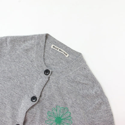 カシミヤ ブレンド ラウンドネック カーディガン / CASHMERE BLENDED CARDIGAN ROUND NECK ニット 長袖 FLOWER MARDI フラワー 刺繍