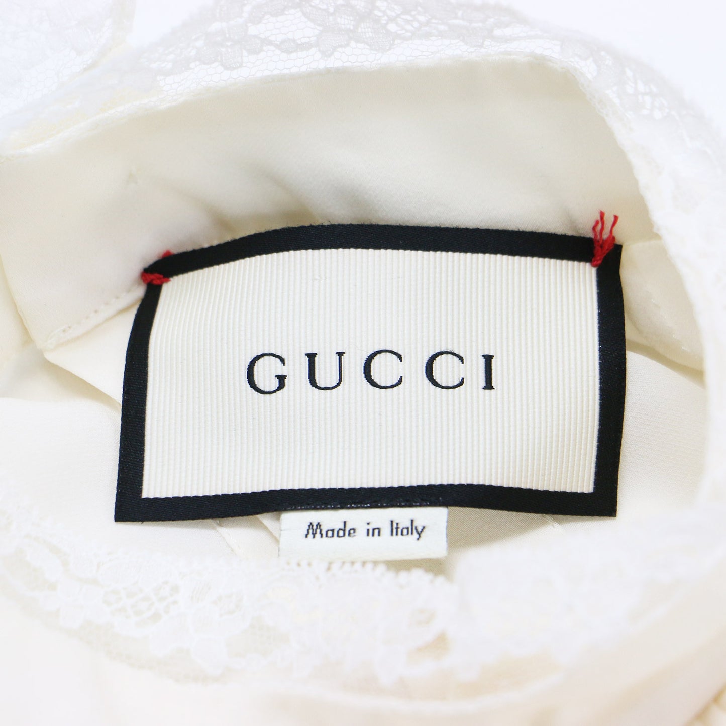 シルク レース付き ボウタイ ブラウス / シャツ スタンドカラー 長袖 ベルスリーブ プリーツ