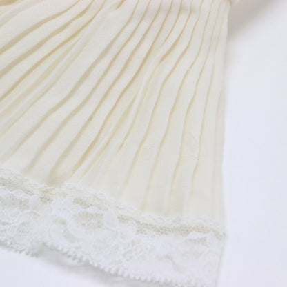 シルク レース付き ボウタイ ブラウス / シャツ スタンドカラー 長袖 ベルスリーブ プリーツ