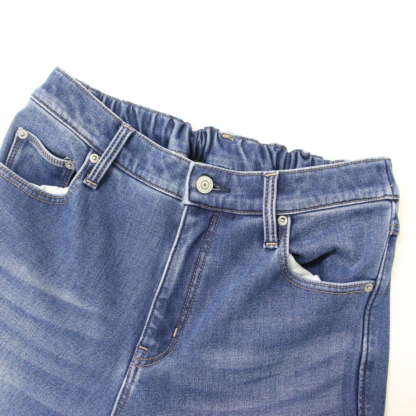 裏起毛 デニム パンツ / テーパード ストレッチ ウエストゴム コットン