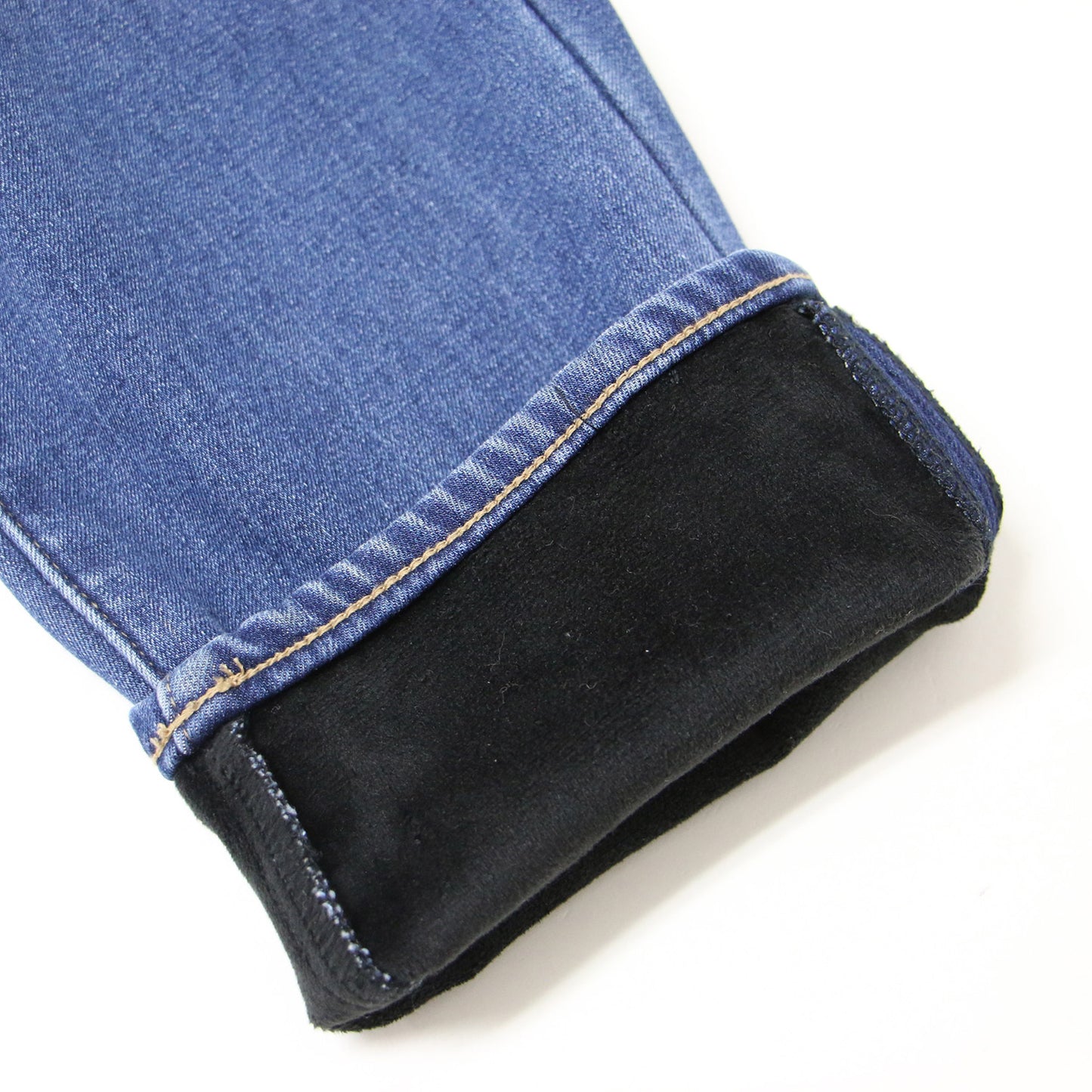 裏起毛 デニム パンツ / テーパード ストレッチ ウエストゴム コットン