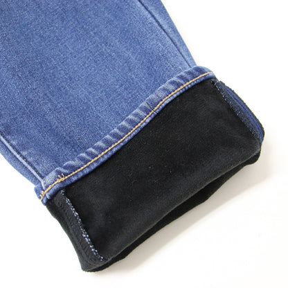 裏起毛 デニム パンツ / テーパード ストレッチ ウエストゴム コットン