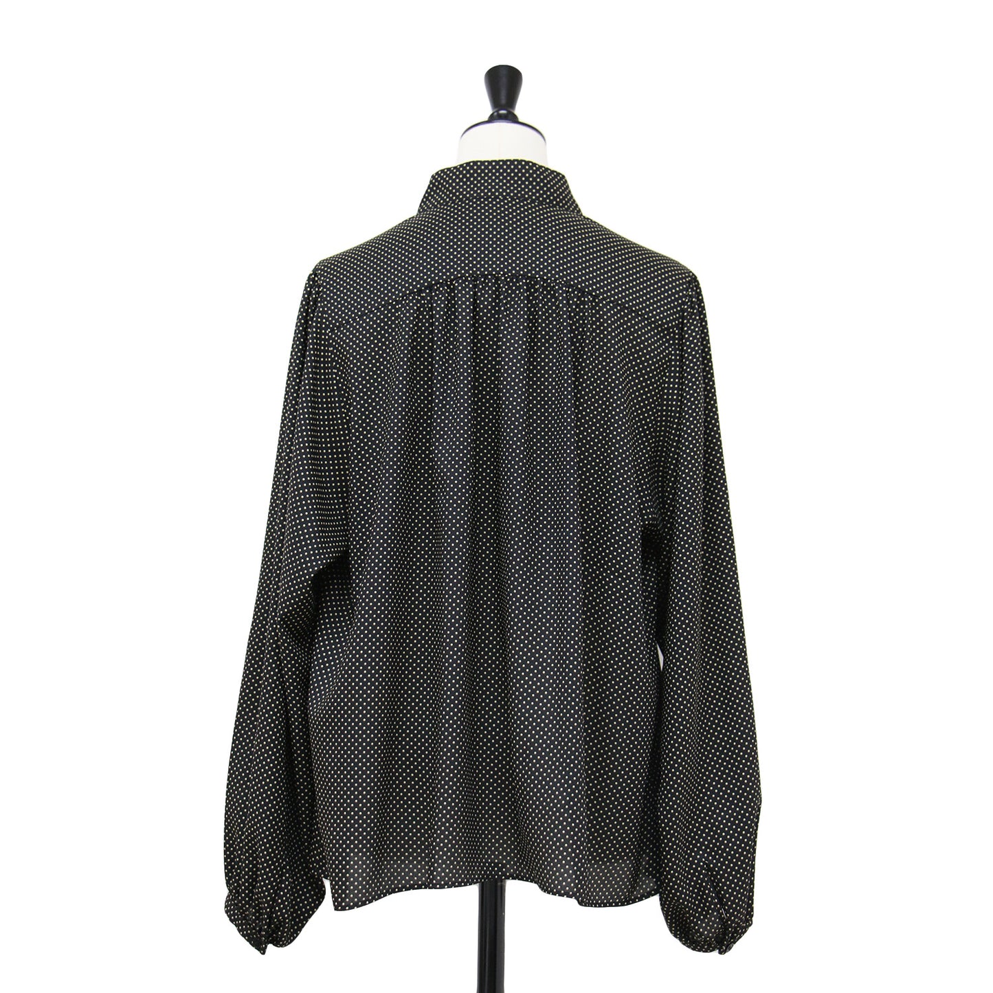 ミニドット プリント ボウタイ ブラウス / 長袖 バックサテン地 ギャザー