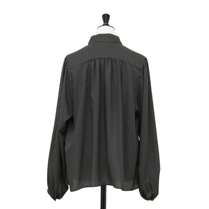 ミニドット プリント ボウタイ ブラウス / 長袖 バックサテン地 ギャザー