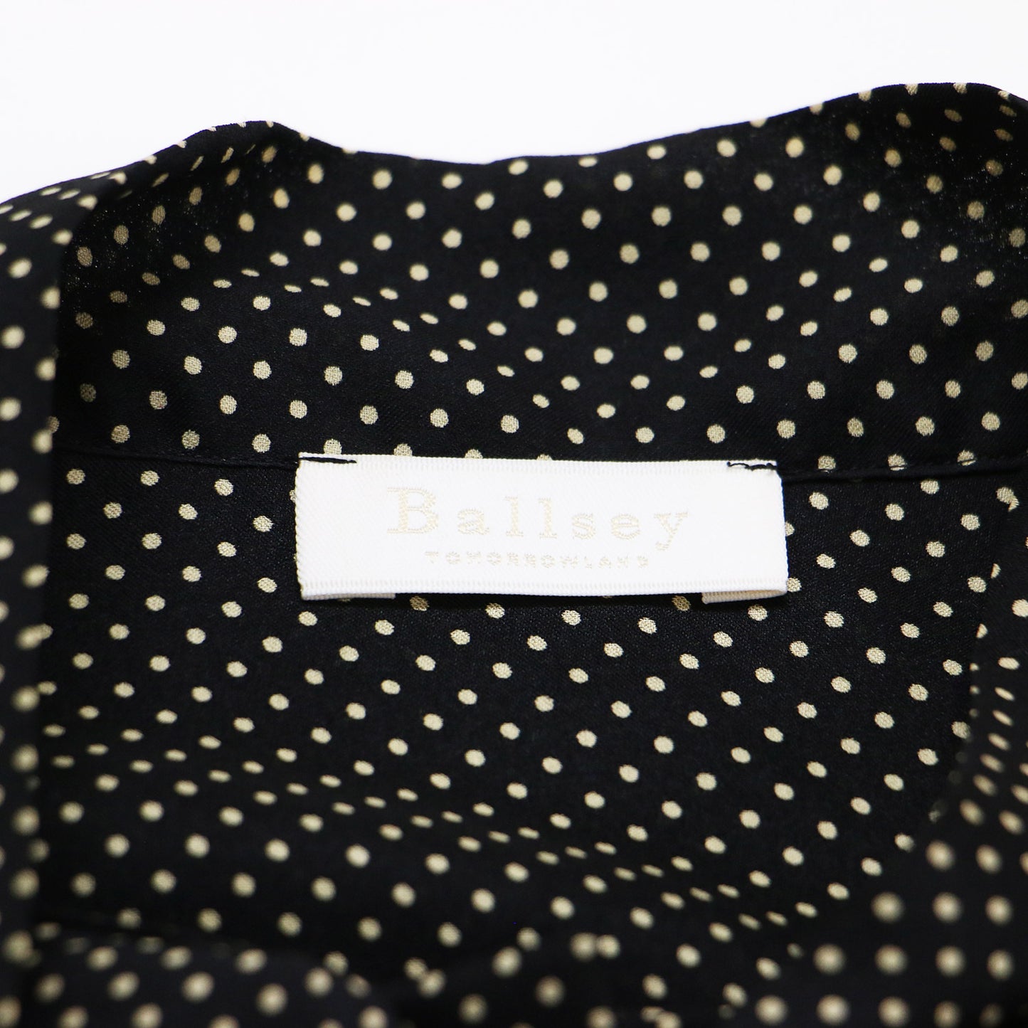 ミニドット プリント ボウタイ ブラウス / 長袖 バックサテン地 ギャザー