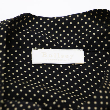 ミニドット プリント ボウタイ ブラウス / 長袖 バックサテン地 ギャザー