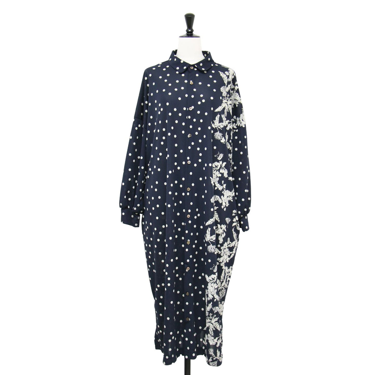 24春夏 ドット シャツ ワンピース / ロング丈 長袖 花柄 フラワー