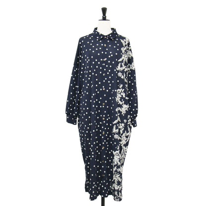 24春夏 ドット シャツ ワンピース / ロング丈 長袖 花柄 フラワー