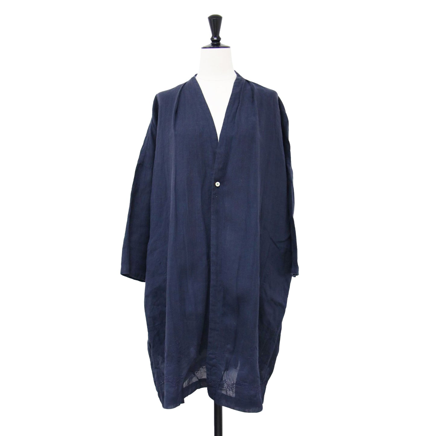 リネン ロング カーディガン / 長袖 ハンド刺繍 コットンボイル