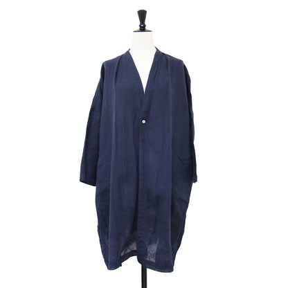 リネン ロング カーディガン / 長袖 ハンド刺繍 コットンボイル