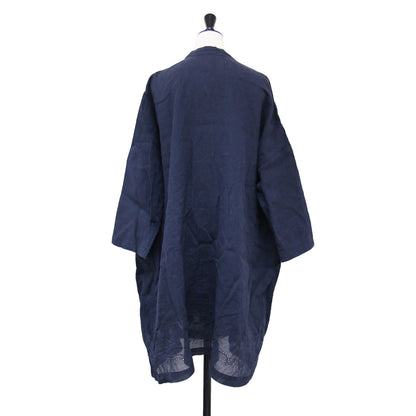 リネン ロング カーディガン / 長袖 ハンド刺繍 コットンボイル