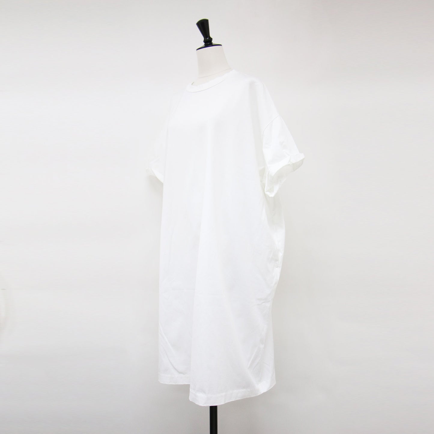 ロールスリーブ ワイド ワンピース / ミディ丈 半袖 ドロップショルダー コットン 定番
