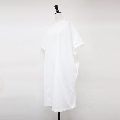 ロールスリーブ ワイド ワンピース / ミディ丈 半袖 ドロップショルダー コットン 定番