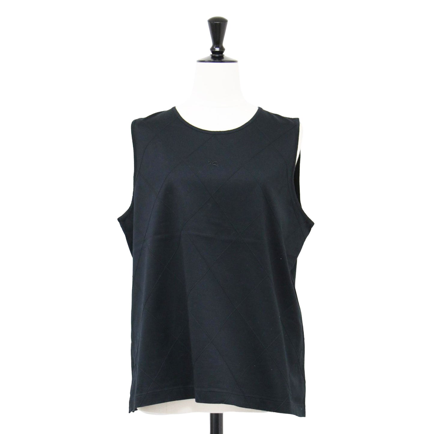 ダイヤ柄 ノースリーブ カットソー / タンクトップ 格子 ピンタック スリット コットン