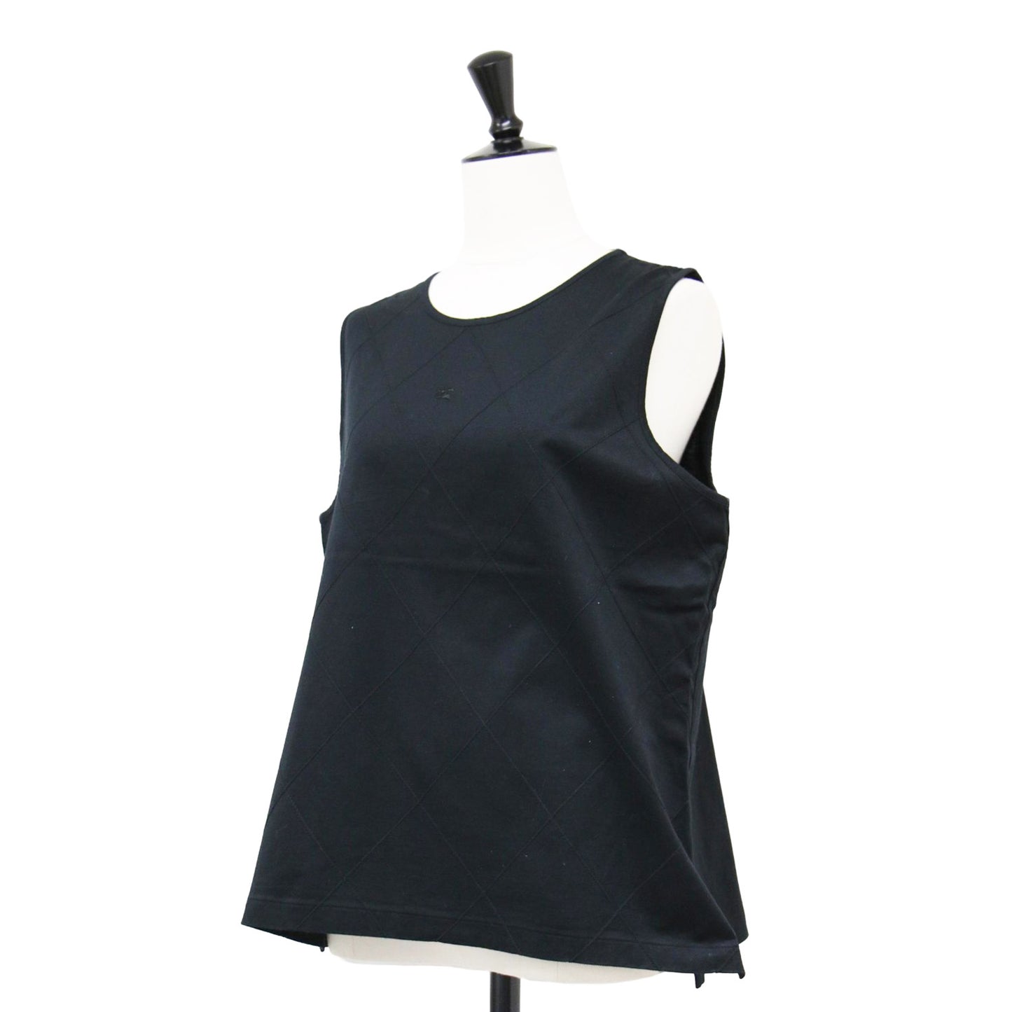 ダイヤ柄 ノースリーブ カットソー / タンクトップ 格子 ピンタック スリット コットン