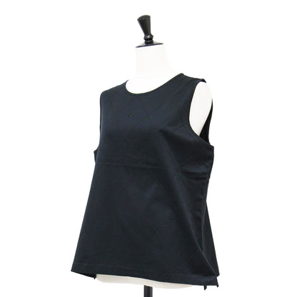 ダイヤ柄 ノースリーブ カットソー / タンクトップ 格子 ピンタック スリット コットン