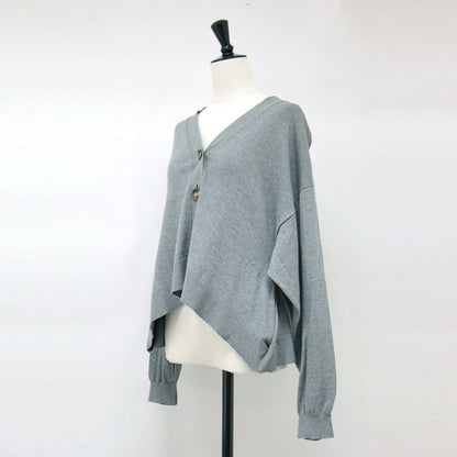 24春夏 ウェーブ ドレープ カーディガン / WAVE DRAPE CARDIGAN ニット 長袖 Vネック クロップド丈 コットン