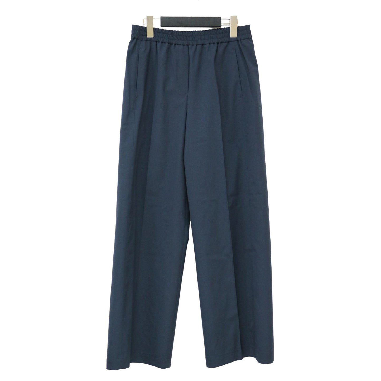 ポリエステル ウール ワイドパンツ / プルオン ウエストゴム センタープリーツ クリース タイプライター
