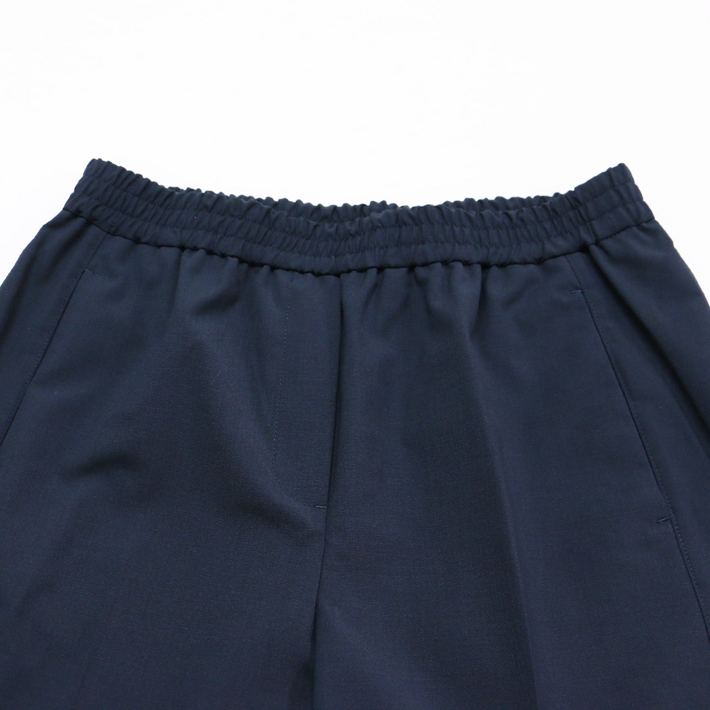 ポリエステル ウール ワイドパンツ / プルオン ウエストゴム センタープリーツ クリース タイプライター