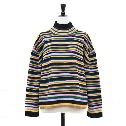Broken Stripe モックネック ニット / プルオーバー 長袖 ボーダー ワイドシルエット