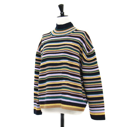 Broken Stripe モックネック ニット / プルオーバー 長袖 ボーダー ワイドシルエット