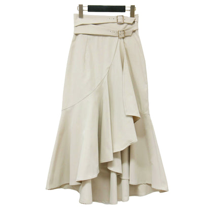 ダブルベルト ラップ スカート / Double Belted Twill Wrap Skirt ロング丈 ラッフル フリル ハイライズ ティアード