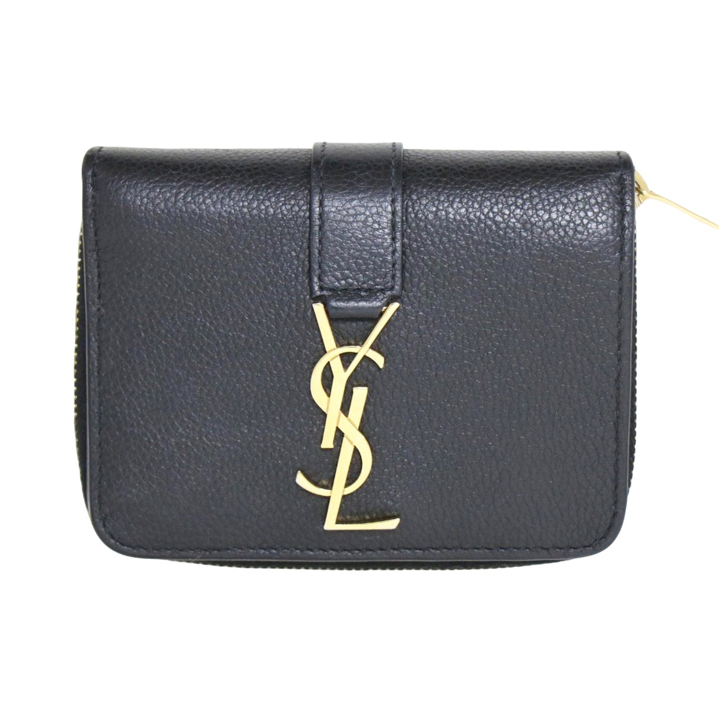 コンパクト ジップ ウォレット YSL ライン 532867 / 二つ折り財布 ロゴ カーフスキン レザー 牛革 本革