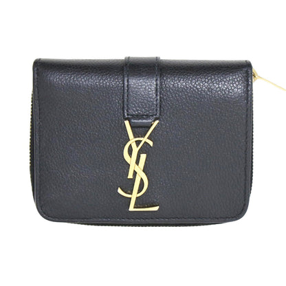 コンパクト ジップ ウォレット YSL ライン 532867 / 二つ折り財布 ロゴ カーフスキン レザー 牛革 本革