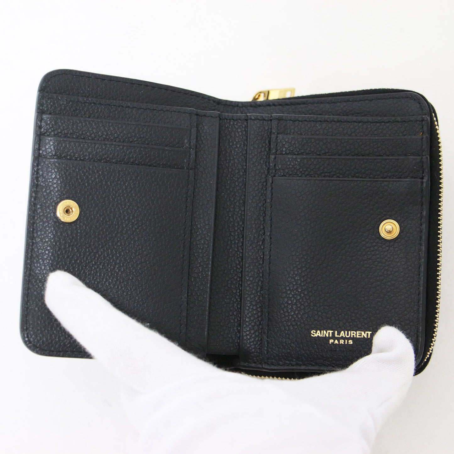 コンパクト ジップ ウォレット YSL ライン 532867 / 二つ折り財布 ロゴ カーフスキン レザー 牛革 本革