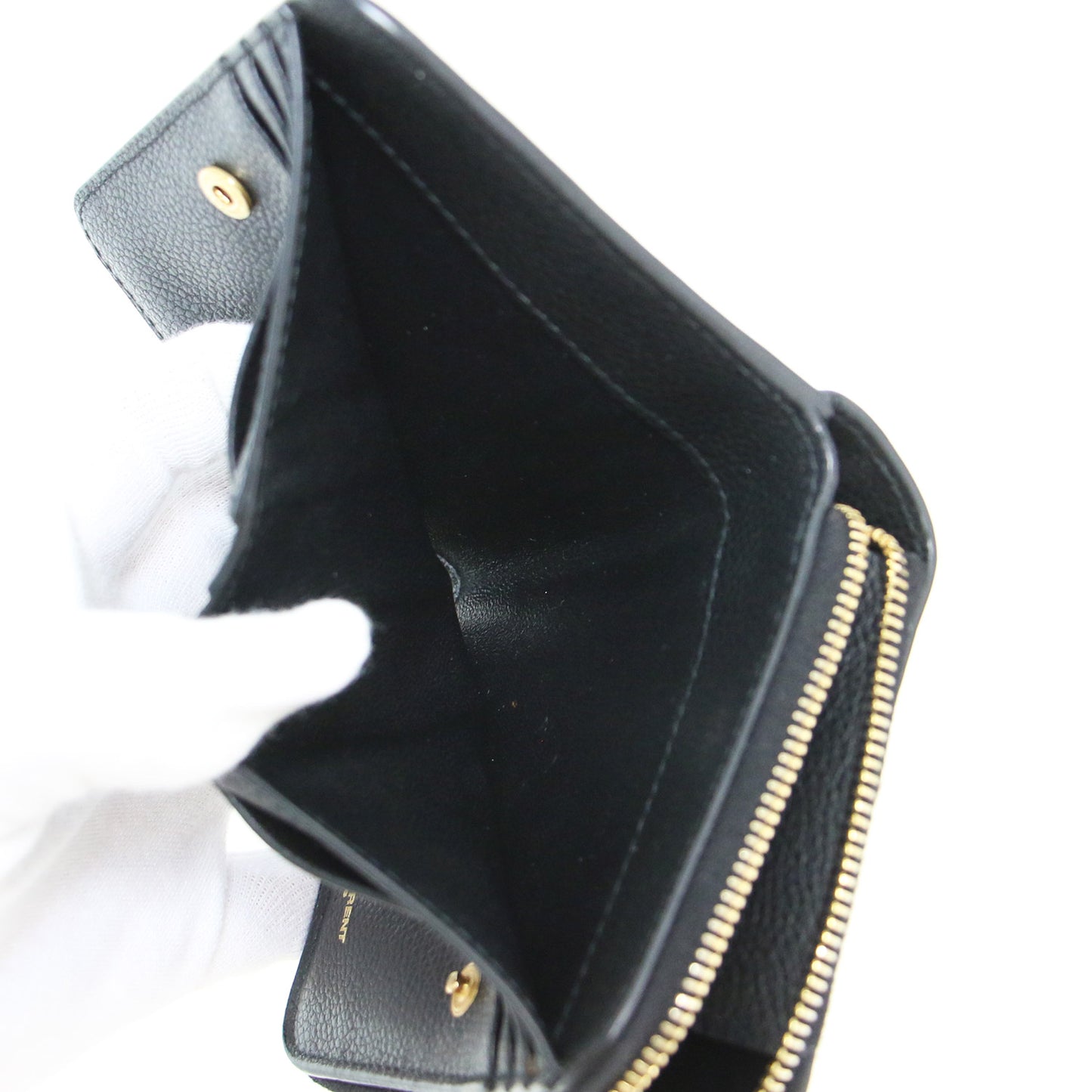 コンパクト ジップ ウォレット YSL ライン 532867 / 二つ折り財布 ロゴ カーフスキン レザー 牛革 本革