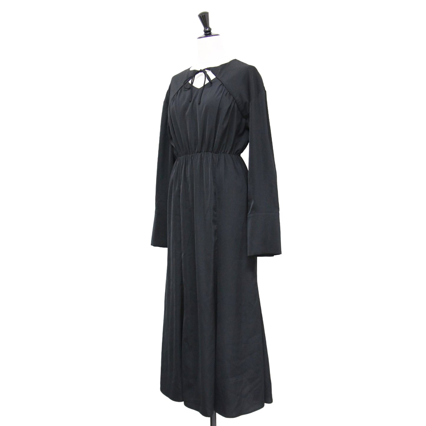 23春夏 ストリング サテン ワンピース / ロング丈 長袖 ギャザー ロングカフス ポリエステル