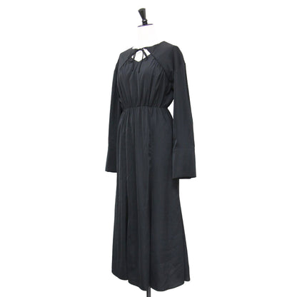 23春夏 ストリング サテン ワンピース / ロング丈 長袖 ギャザー ロングカフス ポリエステル