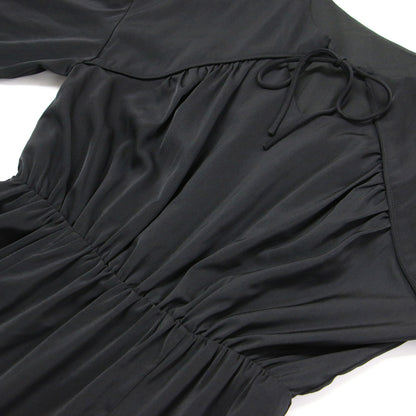 23春夏 ストリング サテン ワンピース / ロング丈 長袖 ギャザー ロングカフス ポリエステル