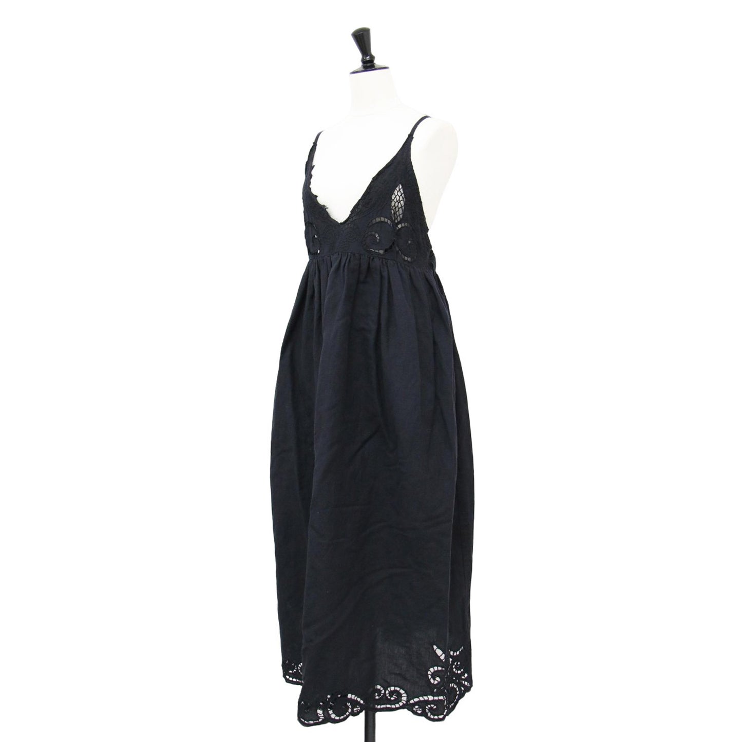 24春夏 リネン コットン エンブロイダリー キャミ ドレス / ワンピース ロング丈 刺繍 ギャザー フレア