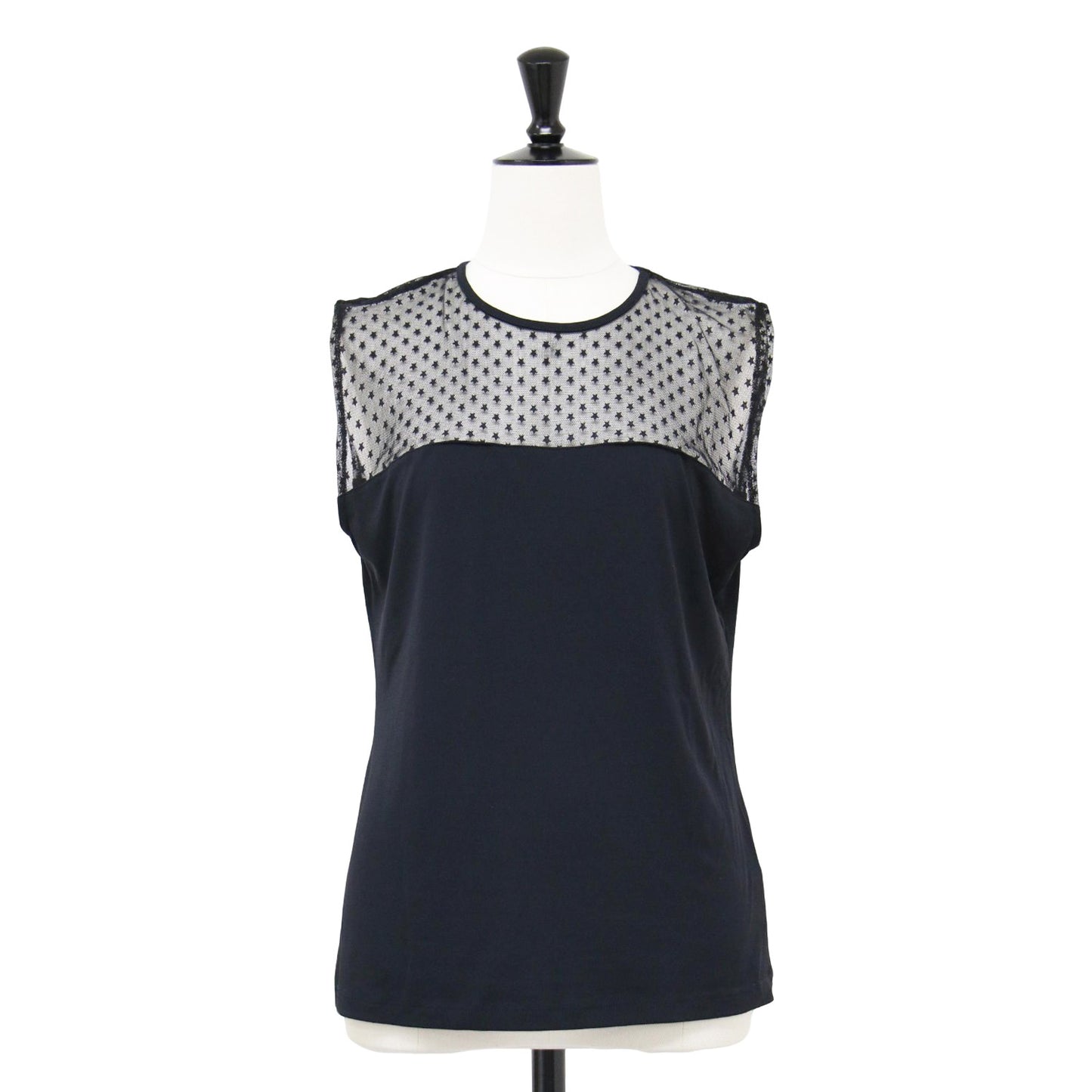 スター チュール タンクトップ / カットソー ノースリーブ 星 シアー シースルー ストレッチ ジャージ素材