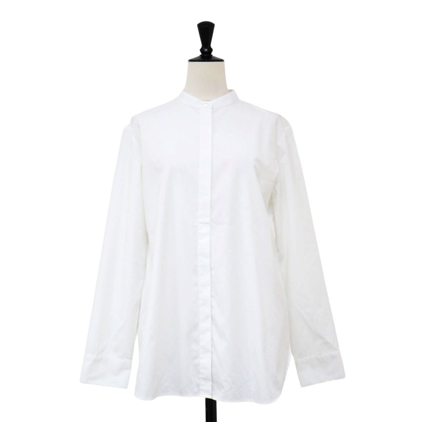バンドカラー 長袖 シャツ / HALL IN LUXE COTTON ブラウス スリット コットン