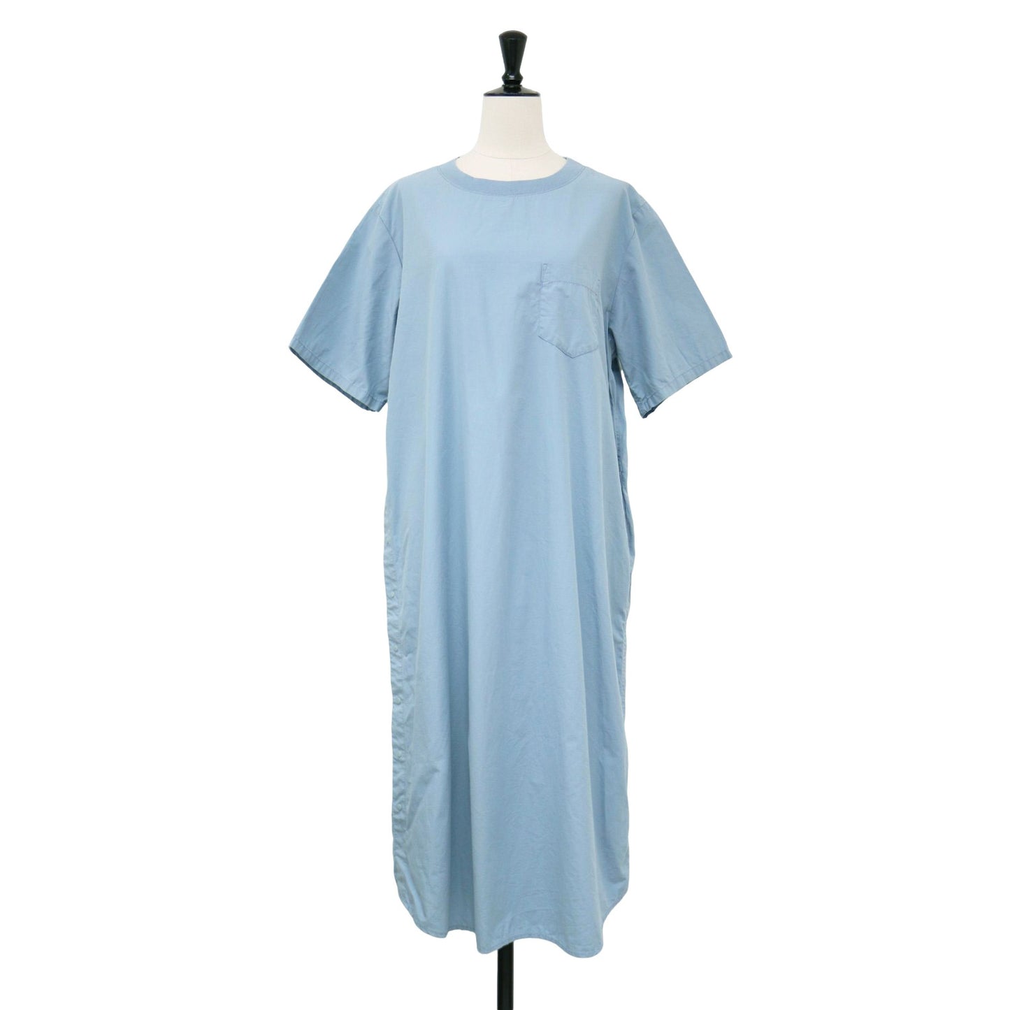 タイプライター リブ プルオーバー ワンピース / ロング丈 クルーネック 半袖 5分袖 ポケット コットン