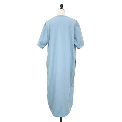 タイプライター リブ プルオーバー ワンピース / ロング丈 クルーネック 半袖 5分袖 ポケット コットン