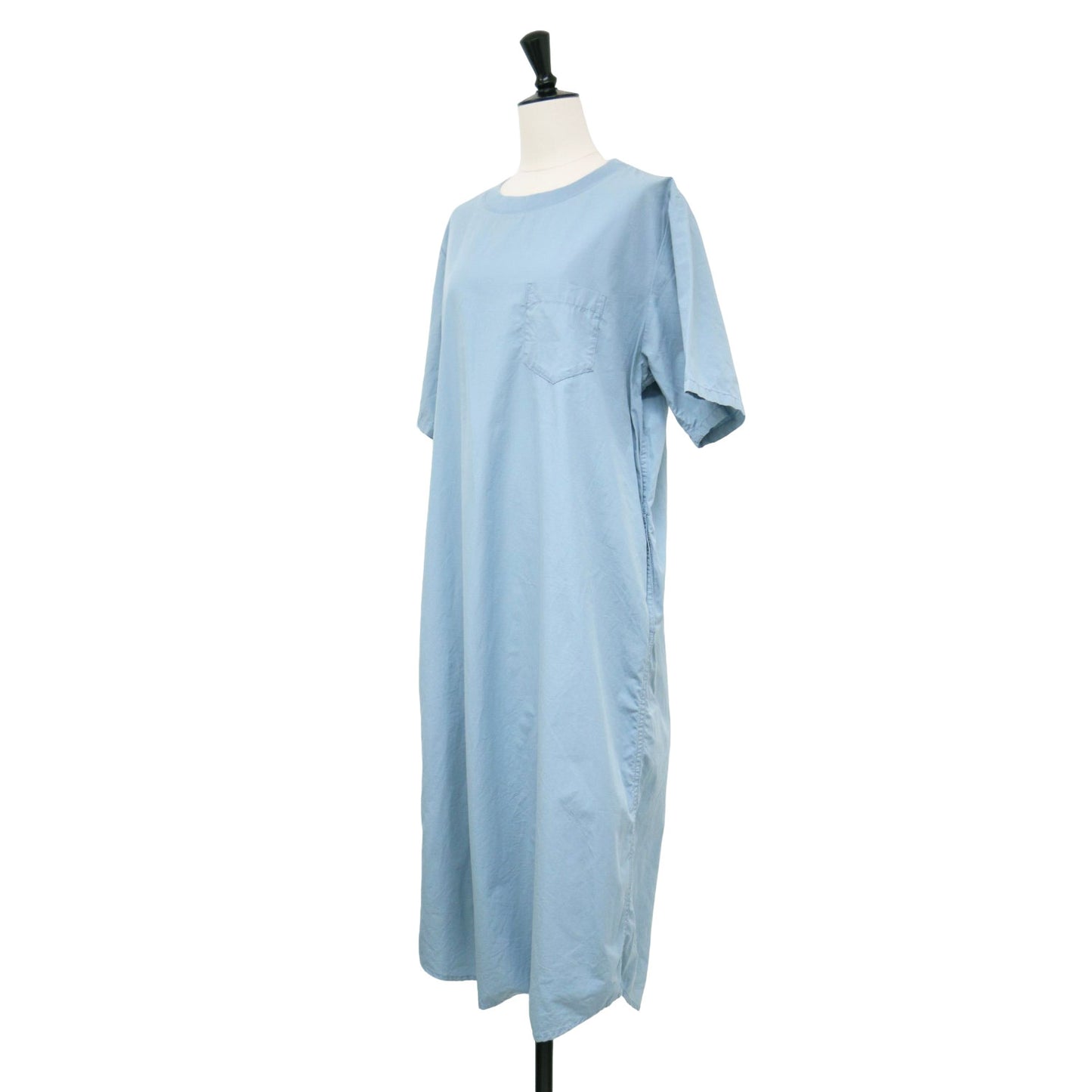 タイプライター リブ プルオーバー ワンピース / ロング丈 クルーネック 半袖 5分袖 ポケット コットン