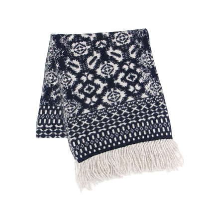 ジャガード マフラー / ストール 大判 総柄 フリンジ