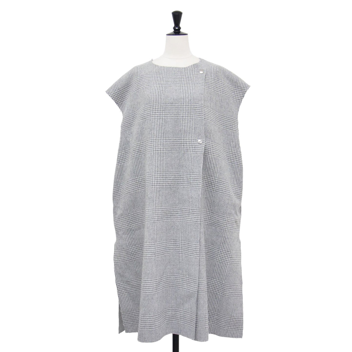 22秋冬 チェック ロングジレ / ベスト オーバーサイズ ボクシー スリット シルバー スナップボタン