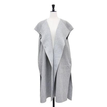 22秋冬 チェック ロングジレ / ベスト オーバーサイズ ボクシー スリット シルバー スナップボタン