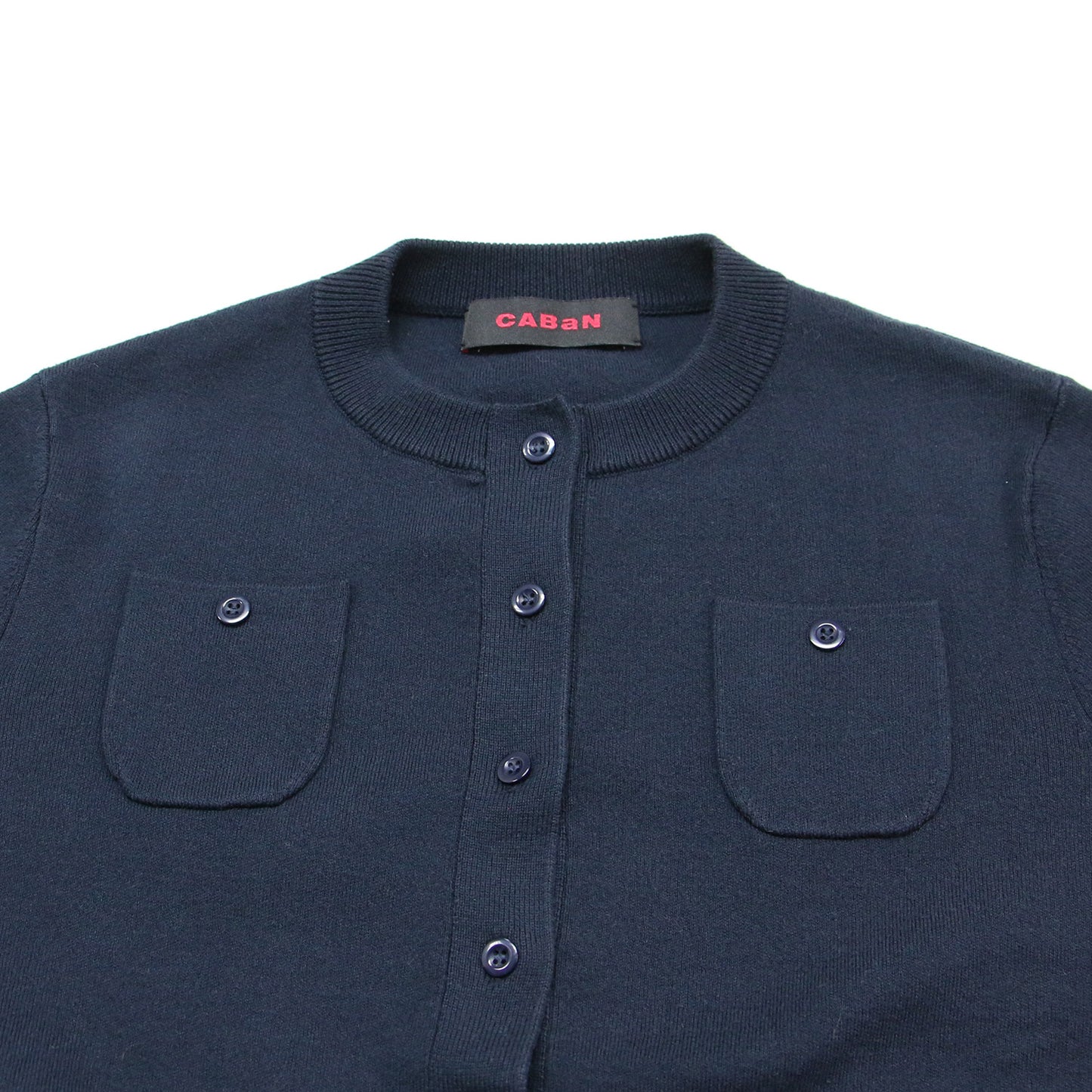 コットン カシミヤ クルーネック カーディガン / ニット 長袖 スムース編み ショート丈 定番