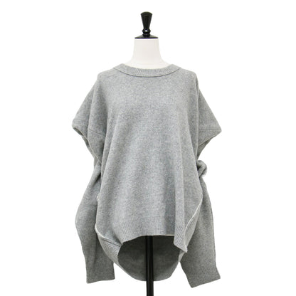 バックレス クルーネック ニット / BACKLESS CUSTOMIZE KNIT プルオーバー 長袖 変型 ステッチ ウール