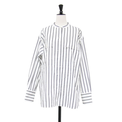 24秋冬 ストライプ柄 バンドカラー シャツ / コットン 長袖 オーバーサイズ